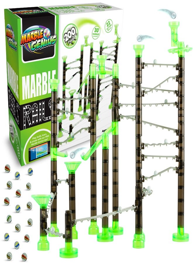 Marble Genius Marble Rails Starter Set, 200 Piece Marble Run for Kids 8+ (30 Marbles, 30 Rail Pieces, 12 Base Pieces & More), STEM, Full-Color Instructions, Great for Kids & Teens - Image 1